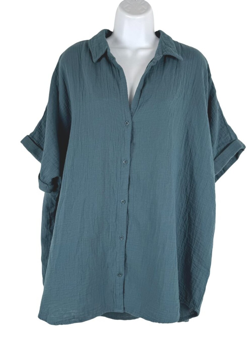 Pact Deep Aqua Coastal Double Gauze Oversized Shirt Womens Small NWT TP-4066